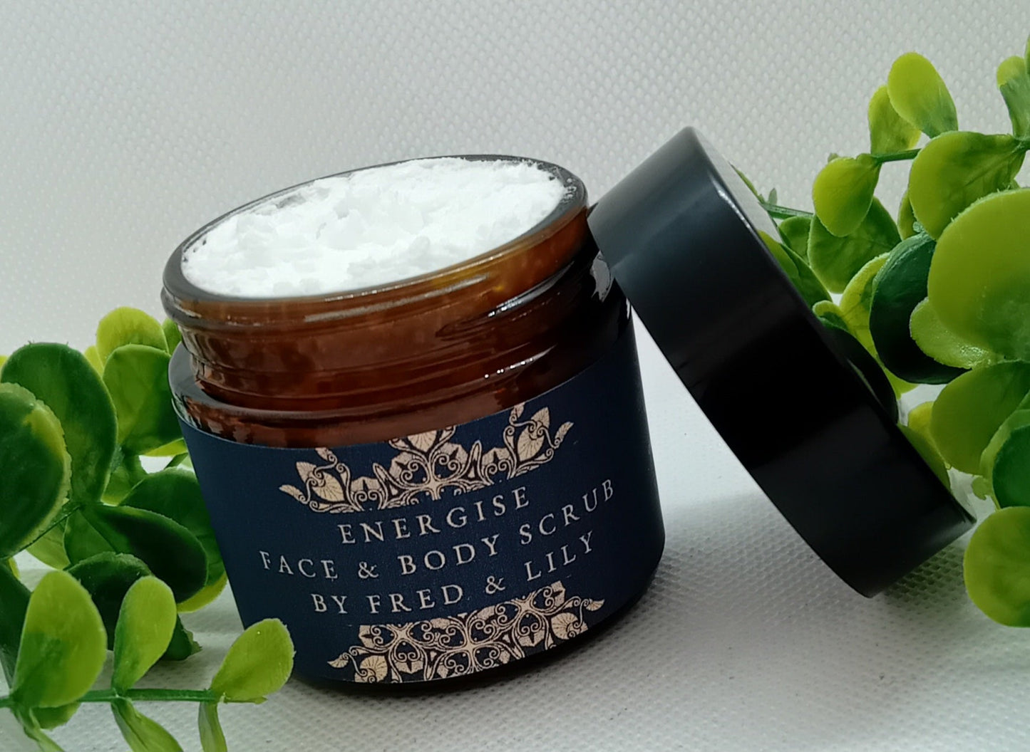 Dead Sea Salt Face and Body Scrub 80g Amber Glass Jar White Label ready to ship